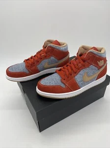 Nike Air Jordan 1 Mid SE Denim Red Cinnabar Hemp White DM4352 600 Mens SIZE 9.5 - Picture 1 of 11