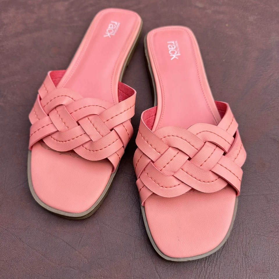 Zapatos Sandalia NORDSTROM RACK Violeta Tejido Correa Deslizable - Rosa Coral - 7.5 EE. UU. Foto 1 de 4