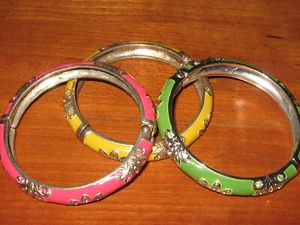 3er Set Emaille Strass Armreif silberfarben Klappverschluss 7" Armbänder Set - Bild 1 von 4