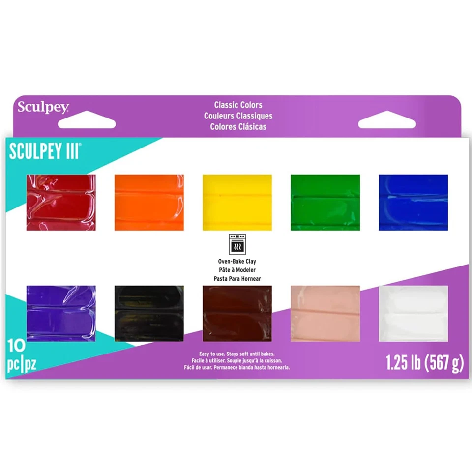 Sculpey III 10 Pack Non Toxic Polymer Oven Bake Clay Classic Colors for Crafts - Image 1 of 4