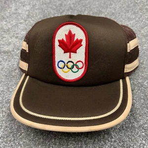 Canada Olympics Hat Snapback Trucker Cap Three Stripe Mesh Vintage 80s Brown - Picture 1 of 11