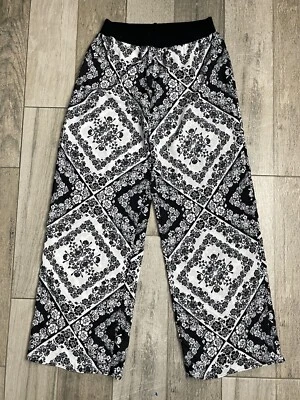 Calvin Klein широкие брюки женщин размер средний черный белый цветочный полиэстер $79 - Изображение 1 из 4