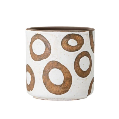 Deko Blumentopf Übertopf Terrakotta offwhite beige Kreise Skandi Bloomingville - Bild 1 von 4