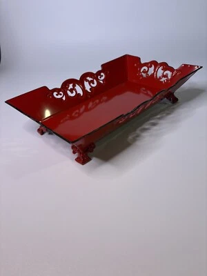 Creative Co-Op Decorative Tin Metal Tray 17"L x 10"W Pierced Christmas Red - Image 1 of 4