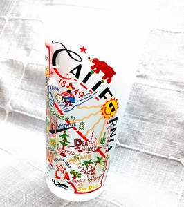 Cats Studio California Frosted Drinking Glass Tumbler 6” Tall Colorful - Picture 1 of 10