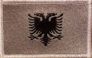 ALBANIA Flag Patch Hook & Loop fastener Military Gray Version White Border - Picture 1 of 1