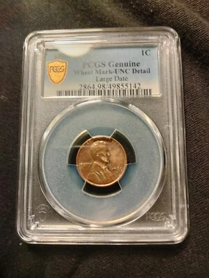 1960 D LD Lincoln Cent Pcgs UNC Details WheelMark Struck ThruDebris Not On Label - Image 1 of 4