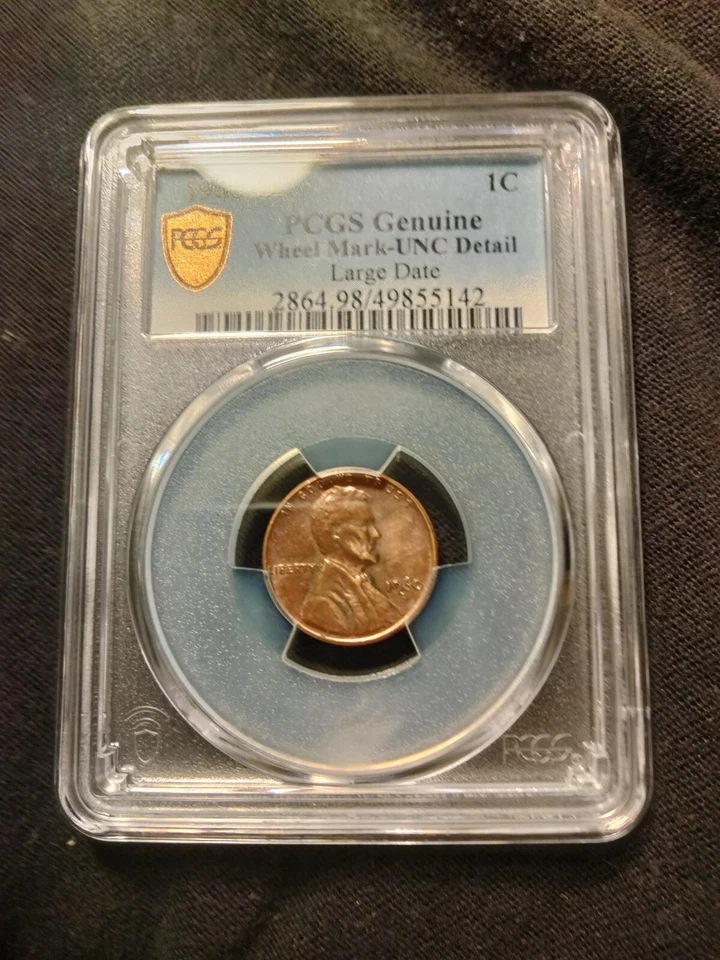 1960 D LD Lincoln Cent Pcgs UNC Details WheelMark Struck ThruDebris Not On Label - Image 1 of 4