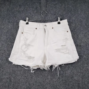 American Eagle Shorts Womens 6 White Mom Hi Rise Stretch Denim Ripped Light Wash - Picture 1 of 15