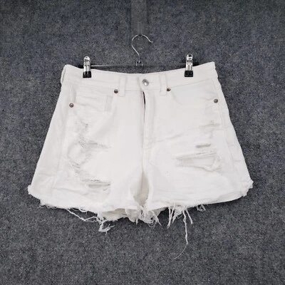 Pantalones Cortos American Eagle Para Mujer 6 Blancos Mamá Tiro Alto Elastizados Denim Rasgado Lavado Ligero Foto 1 de 4