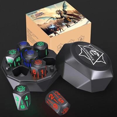 Juego de 7 piezas de dados DND con luz recargable caja de carga LED luminosa DRAGONES Foto 1 de 4