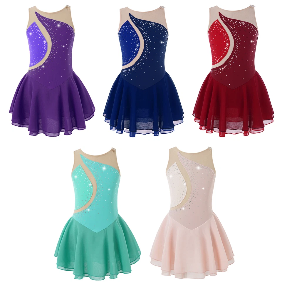 Kid Girls Rhinestone Figure Ice Skating Dress Lyrical Ballet Performance Costume - Image 1 of 1