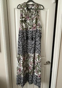 KAKTUS Floral Leaf Pattern Green Red Black Maxi Dress Women's Size 2XL NWT - Picture 1 of 6