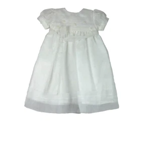 New ICM Baby Girls 2pc Christening Baptism White Lined Dress Bonnet 0-3 Months - Picture 1 of 6