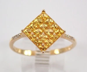 14K Yellow Gold Yellow Sapphire and Diamond Cluster Engagement Ring Size 7.25 - Picture 1 of 7