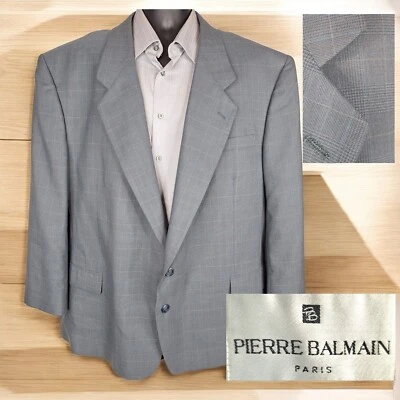 Blazer Abrigo Deportivo Pierre Balmain Para Hombre 52R Gris Cuadros VL Foto 1 de 4