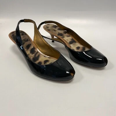 Salto Sam Edelman Feminino Preto Couro Patente Falso Peep Toe Tamanho 7 - Imagem 1 de 4