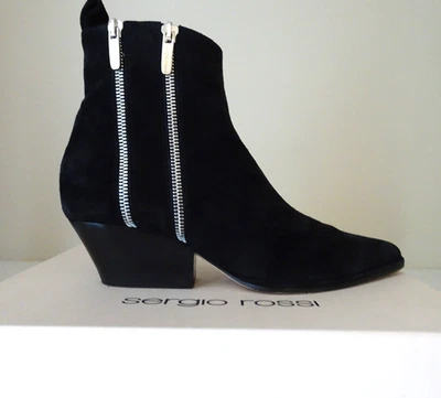 Botines de gamuza con doble cremallera de cuero negro Segio Rossi 38B Foto 1 de 4