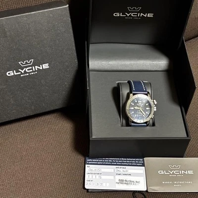 GLYCINE Airman GL0150 Quartz Watch Navy Dial Stainless Leather Strap Working JP - image 1 of 4