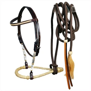 HILASON Western Horse Headstall American Leather Rawhide Bitless Rein | Bridle - Imagen 1 de 3