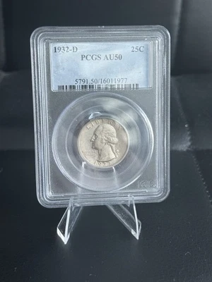 KEY DATE 1932-D WASHINGTON QUARTER PCGS AU50! - Image 1 of 4