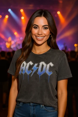 AC/DC графический группы футболка женщин L новый с Ярлыками черный искусственно состаренный винтажный - Изображение 1 из 2