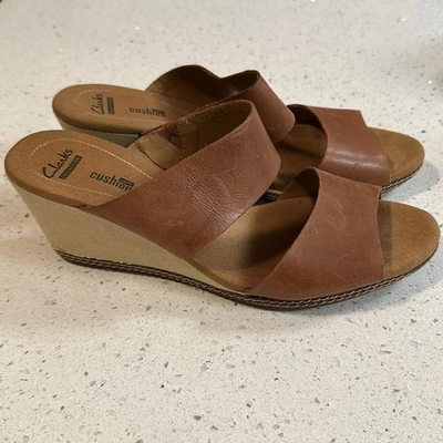 Sandalias de cuña Clarks Collection de cuero suave con cojín marrón talla 11 Foto 1 de 4