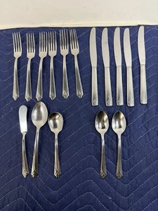 Vintage Stainless USA Basket Weave end set Replacement 16 Piece Spoon Fork Knife - Picture 1 of 8