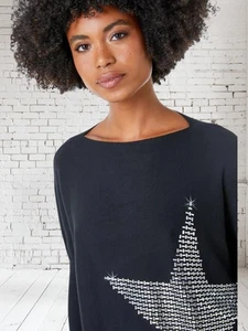 Roman Black Sparkly Star Knit Jumper Size S 10-12 - Picture 1 of 7