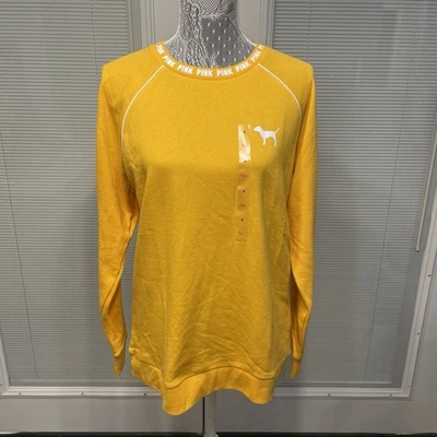 NUEVO CON ETIQUETAS ROSA Victoria Secret Sudadera Dorada Cuello Redondo Pullover Logo Perro Talla S ¡NUEVA! Foto 1 de 4