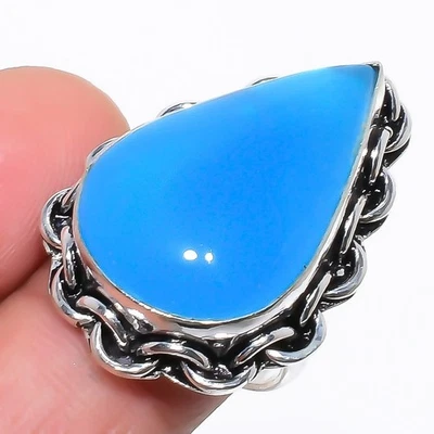 Anillo de plata de ley 925 con piedras preciosas de ónix azul natural tamaño 7,5 n861 Foto 1 de 4