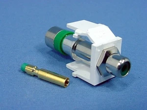 Leviton Quickport White Compression RCA Coax Connector Green Center 40782-RVW - Picture 1 of 5