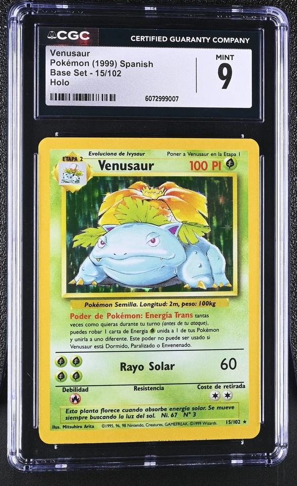 CGC 9 MINT Venusaur 1999 Base Set 15/102 Holo SPANISH Pokemon Card - Image 1 of 2