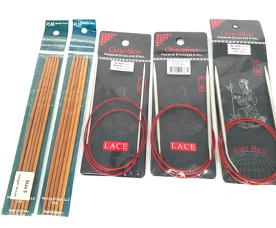 Novo-ChiaoGoo Agulhas Circulares de Renda Vermelha 40"-32"-32" EUA Tamanhos 7,8,3-Dois Bambu-8" - Imagem 1 de 4