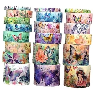 20 Rolls Washi Tape Set - Floral Butterfly Decorative Masking Tape, Adhesive - Picture 1 of 8