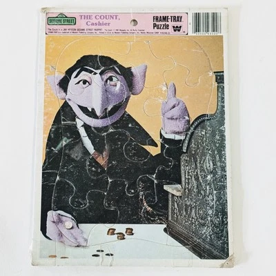 1981 quadro bandeja quebra-cabeça sesame Street the count caixa - Imagem 1 de 4