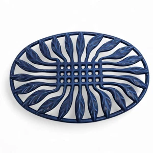Vintage Invicta French Blue Enamel Cast Iron Trivet 12"x8" -Farmhouse Cottage - Photo 1/12