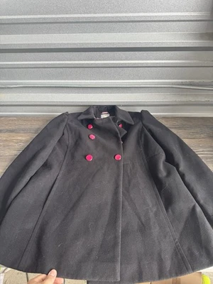 Abrigo Tommy Girl Guisante Negro Mezcla Poli Doble Pecho 3 Botones - Talla XL Foto 1 de 4