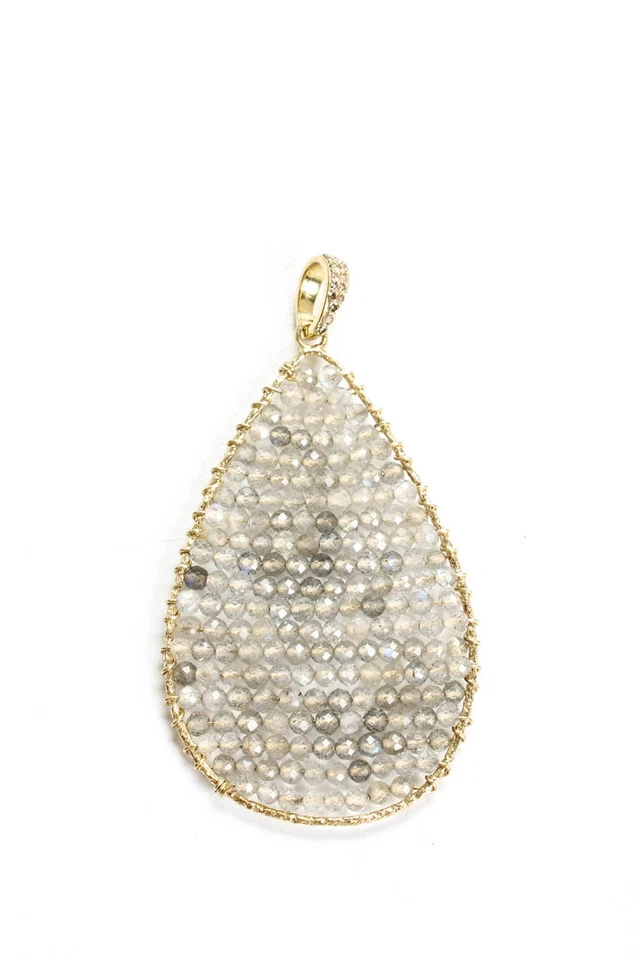 Lágrima con cuentas de labradorita chapada en oro amarillo de plata de ley P Foto 1 de 3