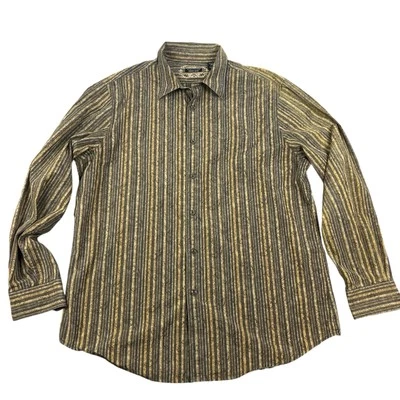 Structure Mens Floral Paisley Stripe Button Up Shirt XLarge Brown Neutral Casual - Image 1 of 4