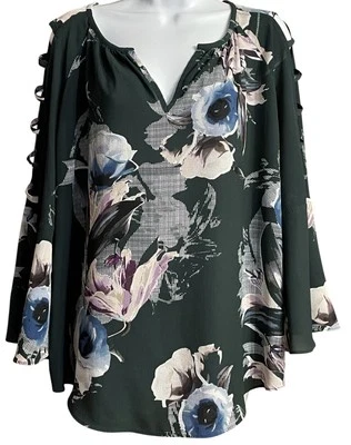 Дженнифер Лопес цветочный верхний размер 2XL Bell рукава вырезы богемное кокетка сексуальный уникальный - Изображение 1 из 4