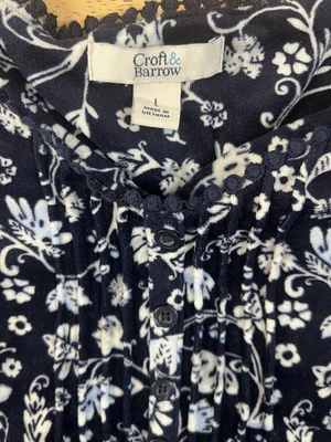 Camisón grande de terciopelo azul floral manga larga Croft And Barrow para mujer Foto 1 de 4