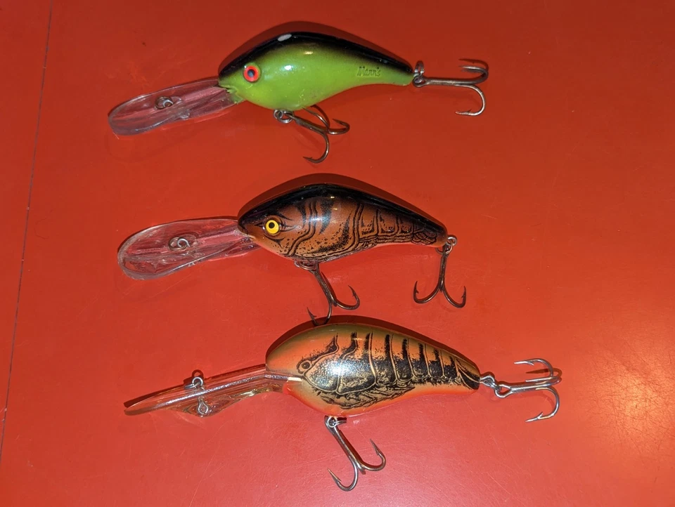 Lote de 3 iscas artificiais grandes Mann's & Norman Crawdad & Green - Imagem 1 de 4