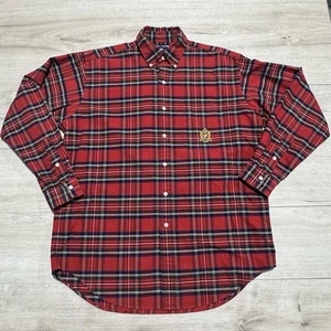 Vintage Ralph Lauren Sport Adult Mens Medium Red Plaid Logo Button Down Men - Picture 1 of 9