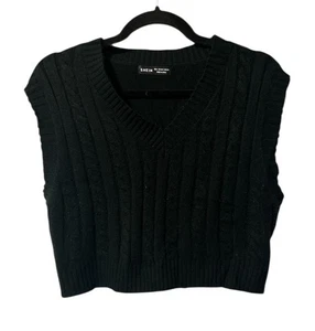 Women's V-Neck Knit Sweater Vest Solid Color Sleeveless Crop Knit Pullover Large - Picture 1 of 5