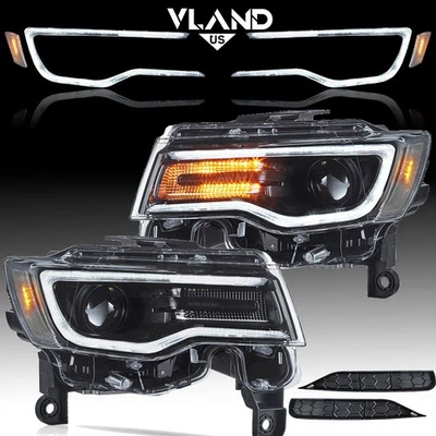 Faros proyectores LED VLAND para Jeep Grand Cherokee 2014-2022 con animación DRL Foto 1 de 4