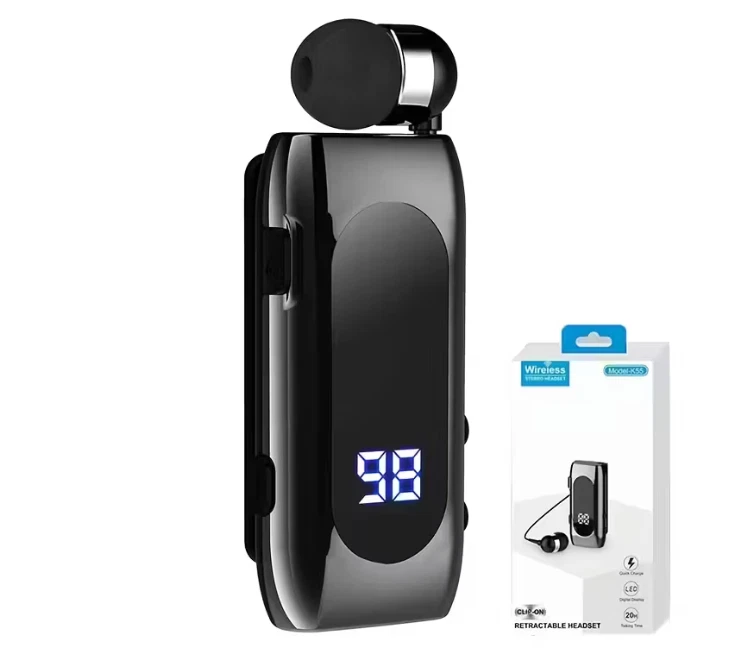 AURICOLARE CUFFIA BLUETOOTH RETRATTILE WIRELESS CLIP VIBRAZIONE iOS ANDROID K55 - Immagine 1 di 1