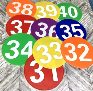 10 Poly Markers Spot Dots Colorful  #s 31-40 Non Slip Rubber Markers School 8" - Picture 1 of 9