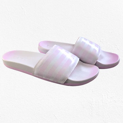 Adidas Adilette Comfort Slides Pink White Striped Slip-On Sandals Size 9 - Image 1 of 4