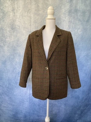 Blazer Sag Harbor vintage años 80 para mujer mezcla de lana 12 pequeño patrón de pata de gallo Foto 1 de 4